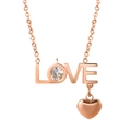 Collier en or rose avec pendentif LOVE, détail cœur et pierre en zircon brillant - Collier Strass Pendentif Cœur LOVE (JDLN24R Or Rose)
