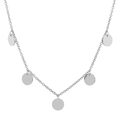 Silver titanium steel necklace with five polished round coin pendants for women - 5 Circular Disk Pendant Necklace (JDLN02 Steel)
