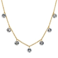 Gold titanium steel O-chain necklace featuring seven brilliant round zirconia charms - 7 White Zirconia Pendant Necklace (JDLN09 Gold)