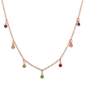 Collier en or rose avec sept pendentifs ronds en zircone de couleurs vibrantes - Collier avec 7 Pendentifs en Pierres Colorées (JDLN31 Or Rose)