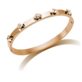 Elegant rose gold stainless steel bangle featuring five zircon studded flower charms - Flower-White Zirconia-Gold