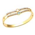 Gold double-row titanium steel bracelet with pavé rhinestones and blue center stones - Blue and White Round Rhinestone Style (BMG543G)