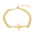 Gold-plated stainless steel bracelet with textured star charm and K18 hallmark tag - Bracelet - Gold