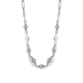 Collana a doppio strato con perle di metallo argento, perle bianche e catena a graffetta - Collana di Perle Mista / Colore acciaio