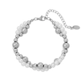 Bracciale a doppio strato con perle bianche e metallo argento elegante da donna - Bracciale di Perle Misto / Colore acciaio