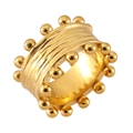 Irregular textured gold geometric ring with bead edges and adjustable open design - Size 7 / Irregular Texture Bead Edge Style (MXMJR185G) / Gold