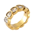Chunky gold adjustable ring with large heart-shaped cubic zirconia in a bezel setting - Size 6 / Wide Zirconia-Inlaid Style (MXR435G) / Gold