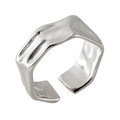 Adjustable silver ring with irregular wave design and polished metallic finish - Irregular Wave Open Style (MXR339S)