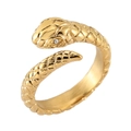 Snake-shaped open ring in gold finish with scale texture and white crystal inlay - Snake Scale Style (MXR319G)