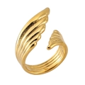 Adjustable golden wing ring featuring detailed feather textures and open band design - Angel Wing Open Style (MXJDR589G)