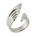 Adjustable silver feather wing ring with vintage polished finish for men and women - Angel Wing Open Style (MXJDR589S)