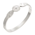 Silver steel bangle with mother of pearl center disk and sunburst engraved accents - Sunburst Vintage Style / White Shell Steel Bangle
