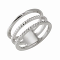 Adjustable layered silver ring with geometric pyramid studs and zircon stones - 3-in-1 Studded Zirconia Style (MXR072S)
