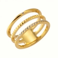 Three-layer gold-plated geometric ring with pyramid texture and sparkling zircon stones - 3-in-1 Studded Zirconia Style (MXR072G)