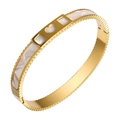 18k gold plated stainless steel hinge bracelet featuring white inlay and heart cutout - Shell Inlay Heart Hollow Style (B448G)