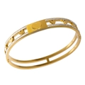 18k gold plated stainless steel hollow bangle with heart pattern and sparkling zircons - Double Layer Heart Rhinestone Style (B449G)