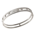 Silver hollow cuff bracelet with heart motifs and sparkling pavé crystals - Double Layer Heart Rhinestone Style (B449S)