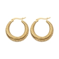 Modern 18K gold-plated U-shaped stainless steel hoop earrings with textured spiral design - Gold Spiral Hoop (E1548G)