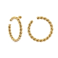 Classic golden braided hoop earrings for women featuring an elegant twisted rope texture - Gold Twisted Rope Hoop (E1549G)