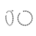 Classic silver twisted rope hoop earrings in minimalist C-shape design for women - Silver Twisted Rope Hoop (E1549S)