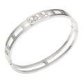 Silver stainless steel hinge bracelet with three square clear cubic zirconia stones - Three Square Zirconia Hollow Style (B432S) / Silver