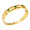 Gold plated stainless steel bracelet with triple emerald green stones and hollow band - Three Round Green Stone Hollow Style (B437G)
