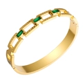 Minimalist 18K gold plated steel bangle with emerald green zircon rectangle inlay - Emerald Green Rectangle Zirconia Geometric Style (B447G)