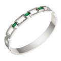 18k gold plated stainless steel bangle with three emerald green rectangular zircons - Emerald Green Rectangle Zirconia Geometric Style (B447S)