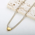 Tennis necklace in gold plating with a solid heart pendant and sparkling zircon stones - Heart Necklace-Gold