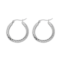 Silver stainless steel hoop earrings with textured diamond pattern for a minimalist style - Silver Interwoven Texture Hoop (E1550S)