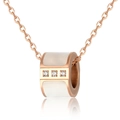 Collier en acier titane or rose avec pendentif cylindre blanc serti de trois zircons - Collier Pendentif Barillet à Trois Pierres (JDLN37R Or Rose)