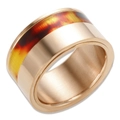 Wide gold titanium steel ring with tortoiseshell resin inlay for women - US 6 / Rose Gold