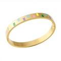 Minimalist 18K gold plated stainless steel hinge bangle with colorful enamel inlay - Bangle / Gold Enamel Bangle