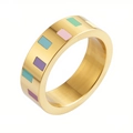Golden 18K gold plated titanium steel ring featuring colorful enamel inlay blocks - US 6 / Gold Enamel Ring