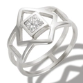 Silver geometric hollow ring with nine pavé-set stones in a square setting - US 7 / Steel