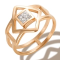 Golden geometric hollow ring with nine sparkling crystals in a square setting - US 7 / Rose Gold