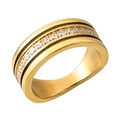 Minimalist gold plated stainless steel ring featuring a black groove set with clear zircons - US 6 / Pave Rhinestone Design-Gold (R1740G)