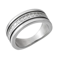 Modern silver ring with black stripes and centered cubic zirconia row in a minimalist style - US 6 / Pave Rhinestone Design-Silver (R1740S)