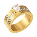 Gold-plated teardrop zircon ring with brushed metal texture and open band design - US 6 / Gold Pear Zirconia Style(R1744G)