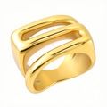 Modern triple-layer geometric gold ring featuring a polished rectangular hollow design - US 6 / Hollow Geometric Design-Gold (R1741G)