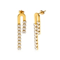 Gold-plated stainless steel long tassel earrings with sparkling white cubic zirconia - Gold Color Earrings (SE0698G)