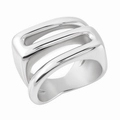 Modern silver multi-layer hollowed-out ring with a wide band and polished finish - US 6 / Hollow Geometric Design-Silver (R1741S)