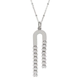 Silver-finished stainless steel U-shape necklace set with sparkling cubic zirconia tassels - Steel Color Necklace (SN0698S)
