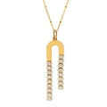 Elegant golden U-shaped necklace with asymmetrical cubic zirconia pendants on bead chain - Gold Color Necklace (SN0698G)