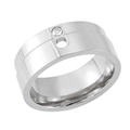 Minimalist silver stainless steel open ring with round cutout and tiny cubic zirconia - Silver Hollow Single Stone Style (R1747S)
