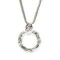 Silver lava textured round pendant necklace with fine snake chain and glossy finish - Silver Necklace