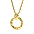 Golden snake chain necklace with a textured round geometric pendant in retro style - Gold Necklace