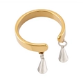 Modern gold C-shaped open bracelet featuring hanging silver conical charms on both ends - Gold Cone Pendant Style(R1748G)