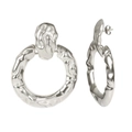 Minimalist silver geometric earrings with irregular lava texture and two interlocking circles - Steel Color Earrings