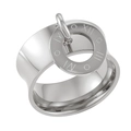 Polierter Ring aus Titanstahl in Silber mit römischen Zahlen-Anhänger und Glanzfinish - Größe 7 / Ring mit römischen Ziffern (R1754) / Silber